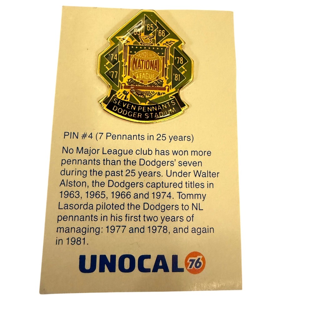 Vtg LA Dodgers Seven Pennants Unocal 76 Pin Dodger Stadium MLB Memorabilia NEW